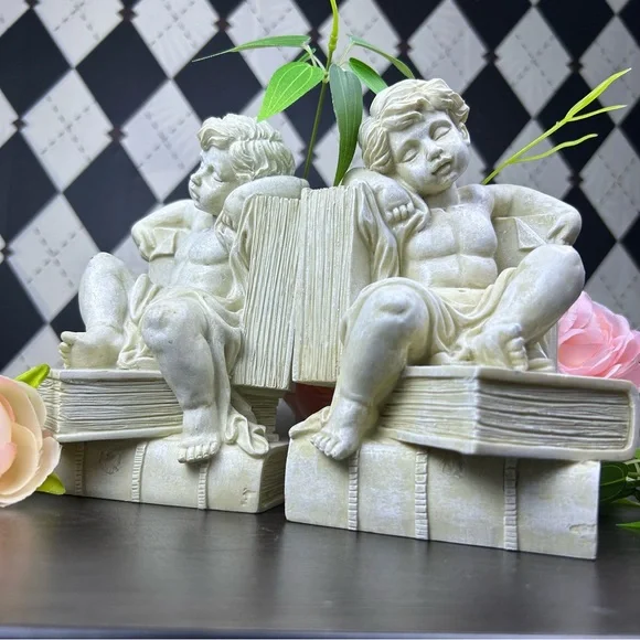 Cherub Bookends Reading Angel Sculpture Library Shelf Decor Book Lover Gift - Picture 6 of 12